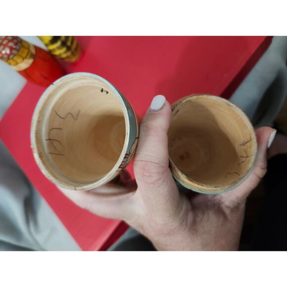 Vintage Set 3 Russian Nesting Dolls Unique Art Lady Bird Cat - Picture 5 of 6